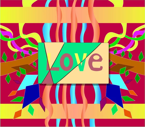L'immagine della parola "amore", tagliata in più parti all'interno della cornice . — Vettoriale Stock