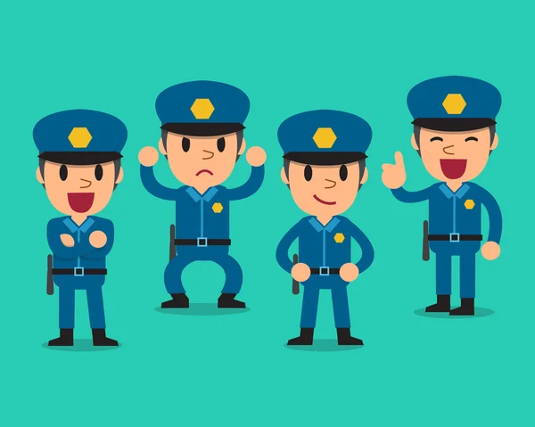 Cartoon personaggio poliziotto pose — Vettoriale Stock