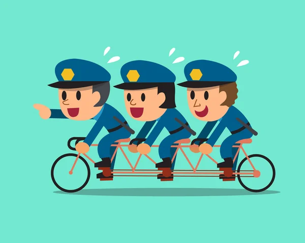 漫画三人の警官がタンデム自転車に乗る — ストックベクタ