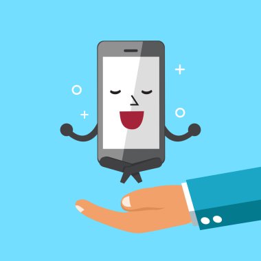 Çizgi film karakteri smartphone büyük el ile