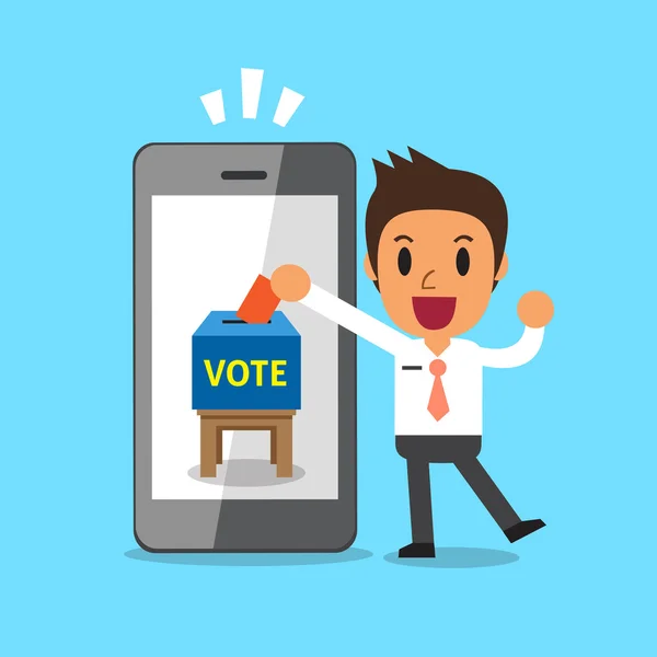 Uomo d'affari mettere carta di voto in smartphone — Vettoriale Stock