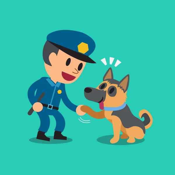 Мультфильм охранник полицейский с полицейской сторожевой собакой — стоковый вектор