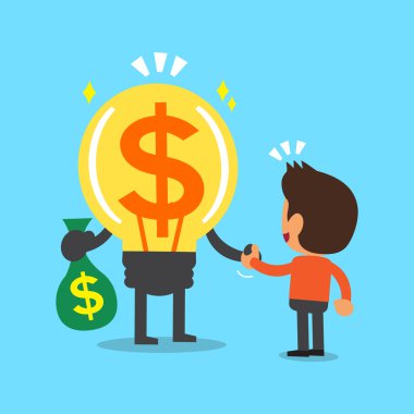 Çizgi film büyük fikir karakteri bir adamla el sallayarak