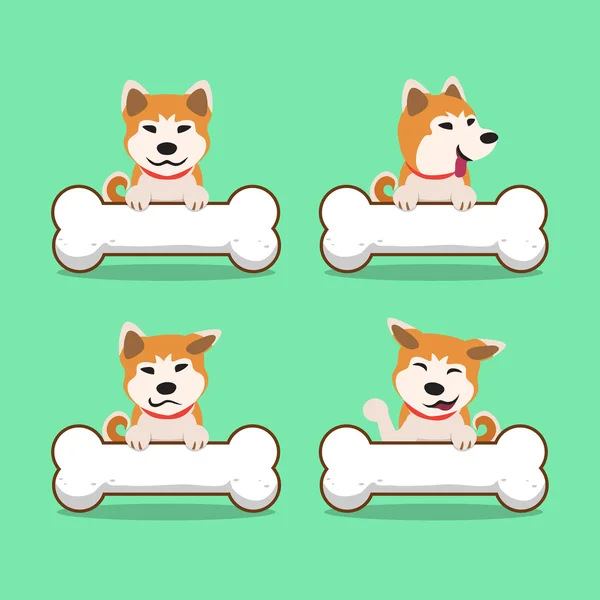 Desenhos animados personagem akita inu cão com ossos grandes —  Vetores de Stock