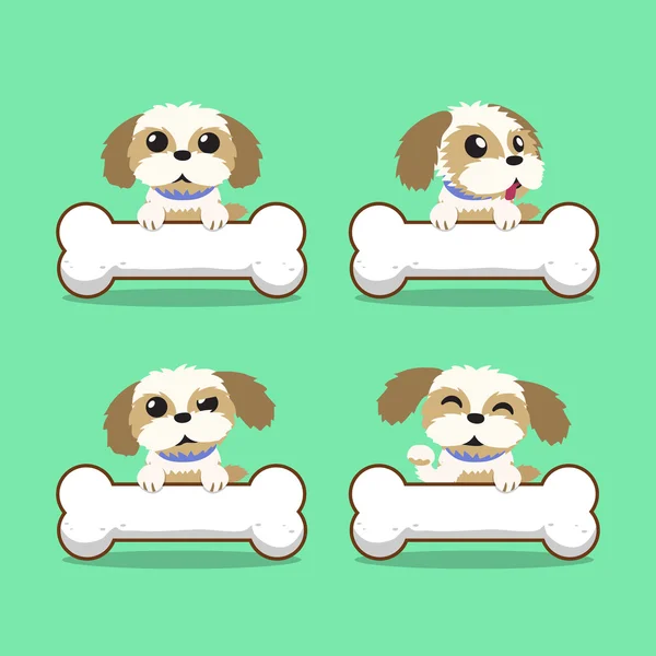 Desenhos animados personagem shih tzu cão com ossos grandes —  Vetores de Stock