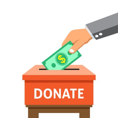 Business concept hand putting money in the donation box clipart