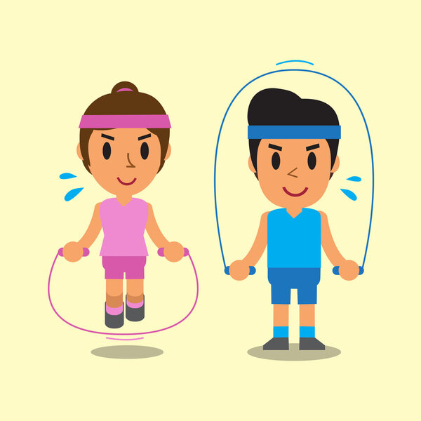 Cartoon man and woman jumping ropes