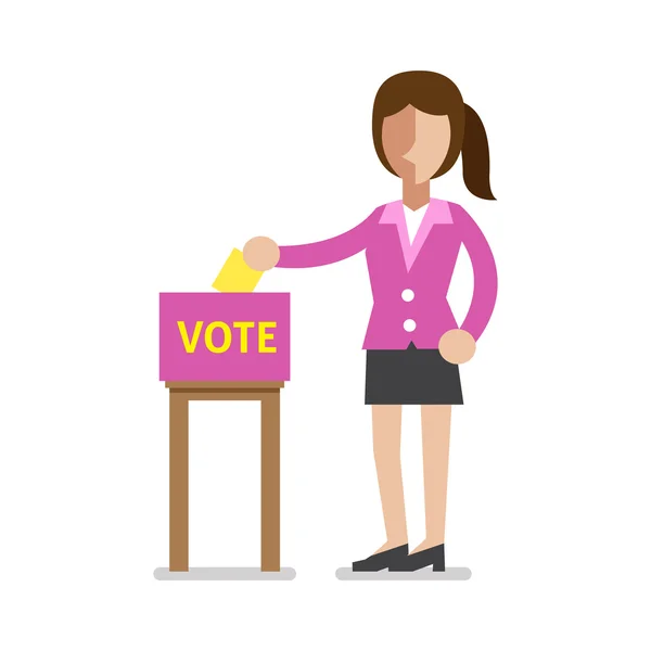 Mulher de negócios colocando papel de voto na urna —  Vetores de Stock