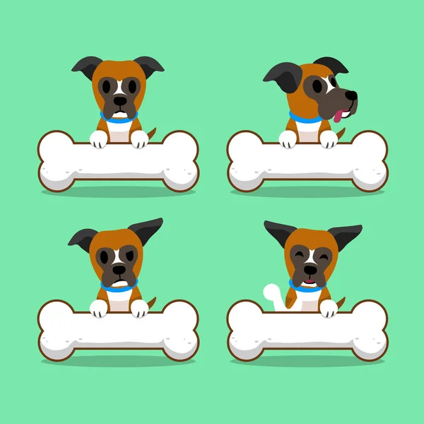 Personaje de dibujos animados boxeador perro con huesos grandes — Vector de stock