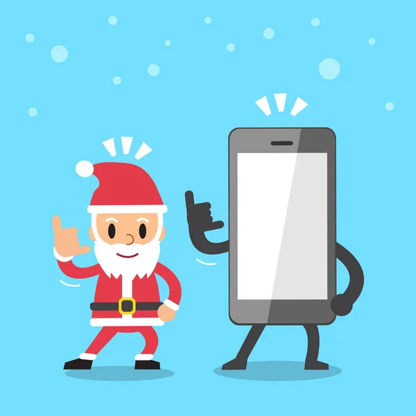 Cartoon-Weihnachtsmann mit Smartphone — Stockvektor