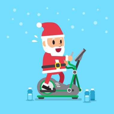Çizgi film santa claus eliptik makinede egzersiz