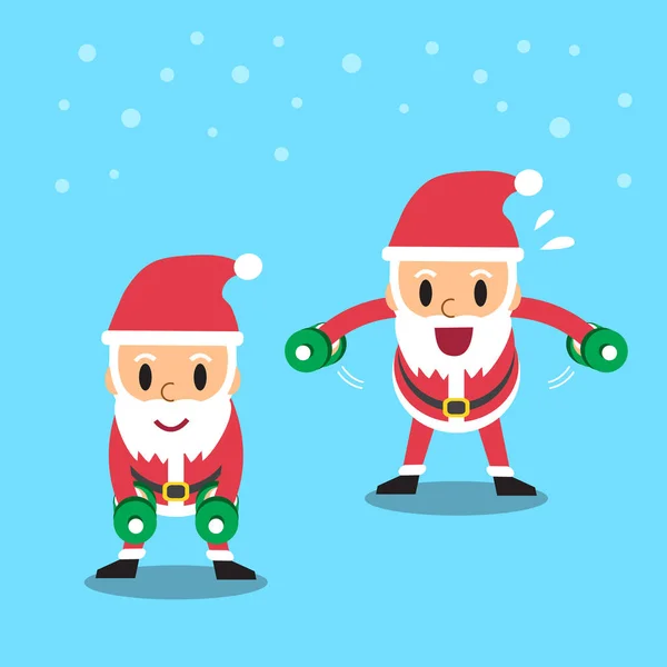 Dibujos animados santa claus haciendo dumbbell doblado sobre lateral levantar ejercicio — Vector de stock