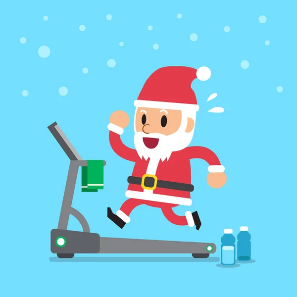 Dibujos animados Santa Claus corriendo en la cinta de correr — Vector de stock