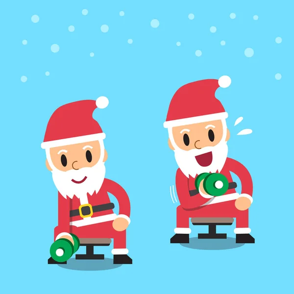 Dibujos animados Santa Claus haciendo ejercicio de concentración de mancuerna rizo — Vector de stock