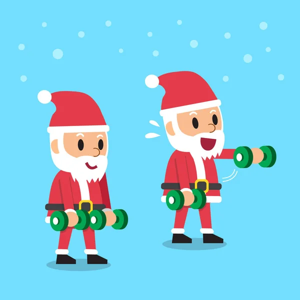 Cartoon Babbo Natale facendo fronte manubri sollevare allenamento passo esercizio — Vettoriale Stock
