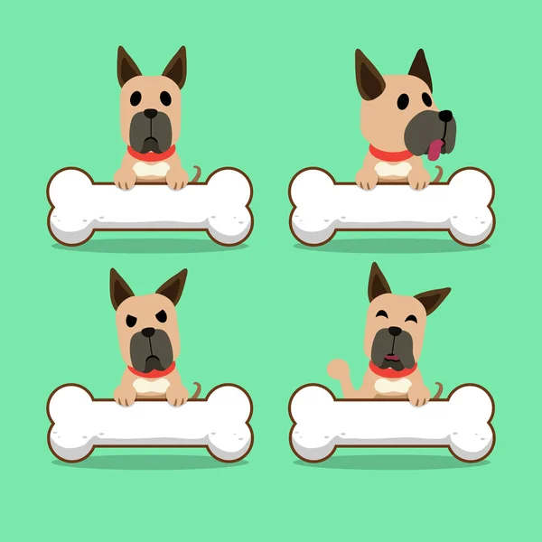 Personaggio dei cartoni animati grande cane danese con grandi ossa — Vettoriale Stock