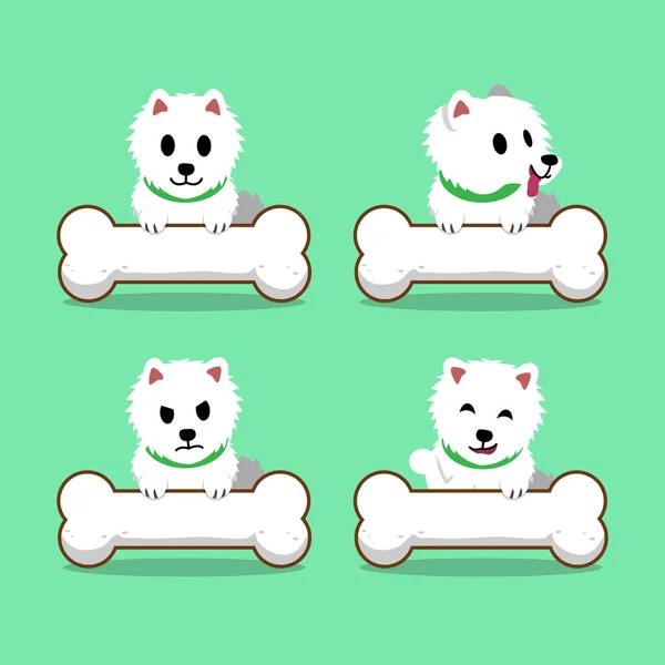 Personaggio dei cartoni animati giapponese spitz cane con grandi ossa — Vettoriale Stock