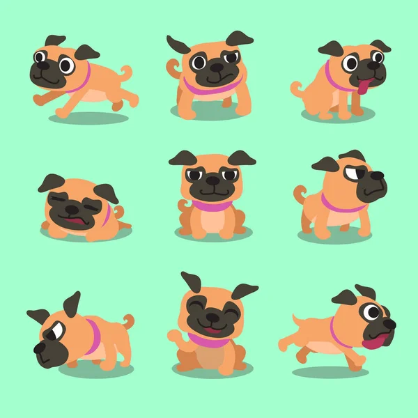 Personaje de dibujos animados pug dog poses — Archivo Imágenes Vectoriales