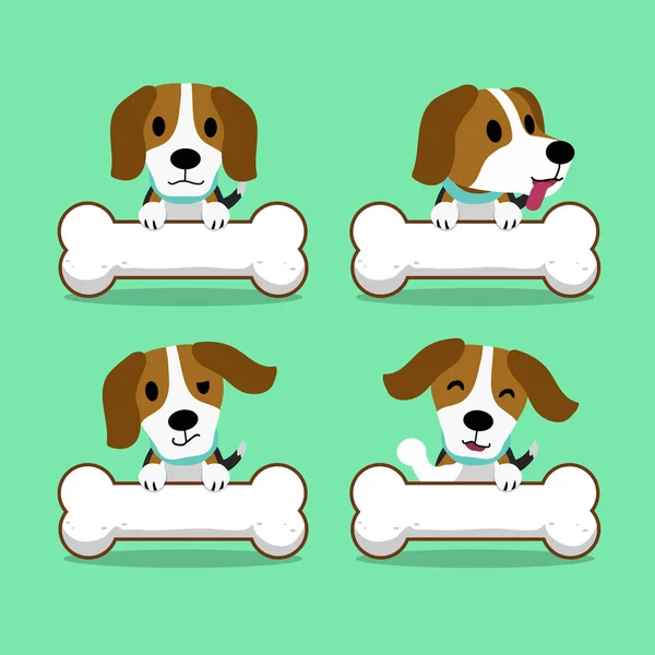 Personnage de bande dessinée chien beagle avec de gros os — Image vectorielle