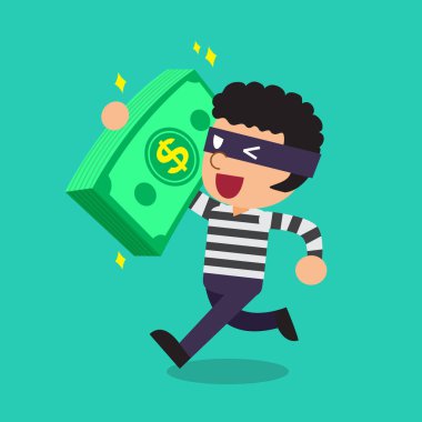 Büyük para yığını taşıyan bir hırsız çizgi film