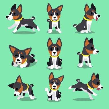 Set of cartoon character basenji dog poses clipart