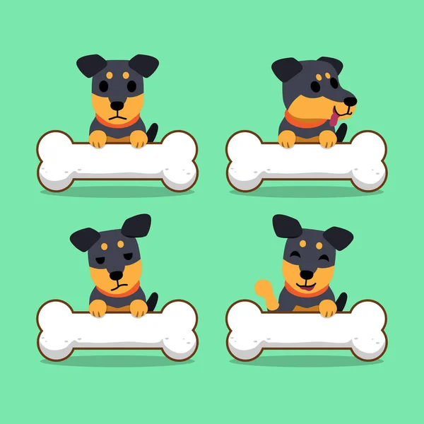 Personaje de dibujos animados perro terrier de caza alemán con huesos grandes — Vector de stock