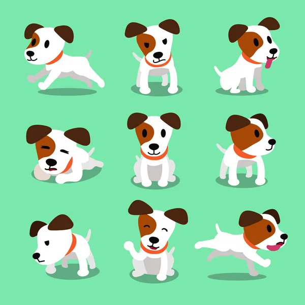 Desenhos animados personagem jack russell terrier cão poses —  Vetores de Stock