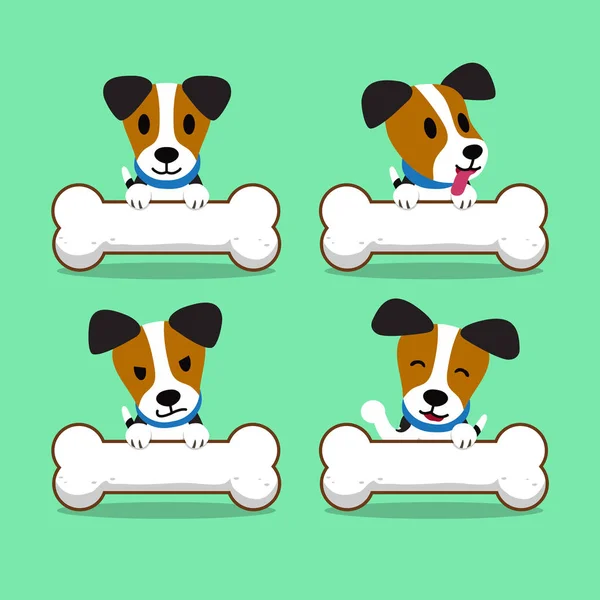 Desenhos animados personagem jack russell terrier cão com ossos grandes — Vetor de Stock