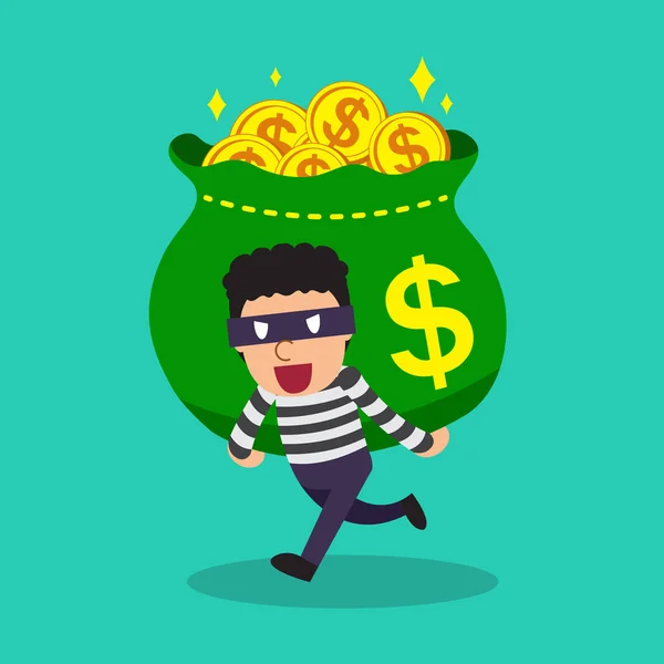 Dibujos animados un ladrón llevando bolsa de dinero grande — Vector de stock