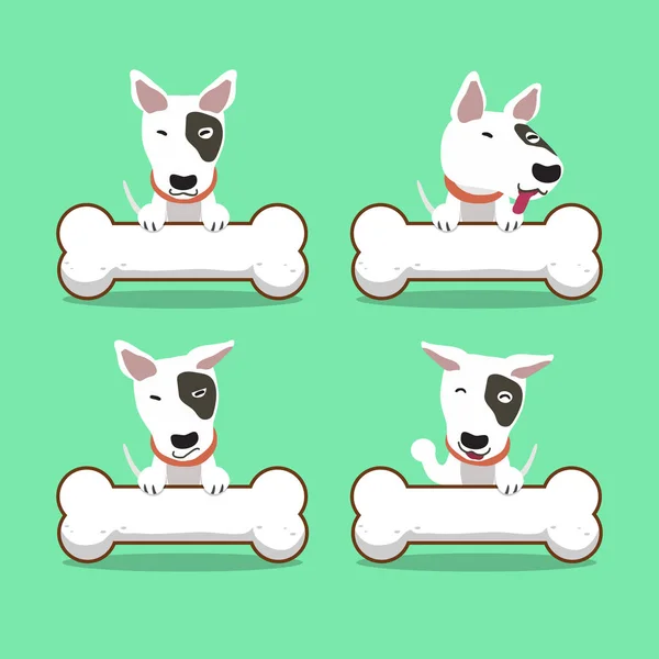 Personaje de dibujos animados bull terrier perro con huesos grandes — Vector de stock