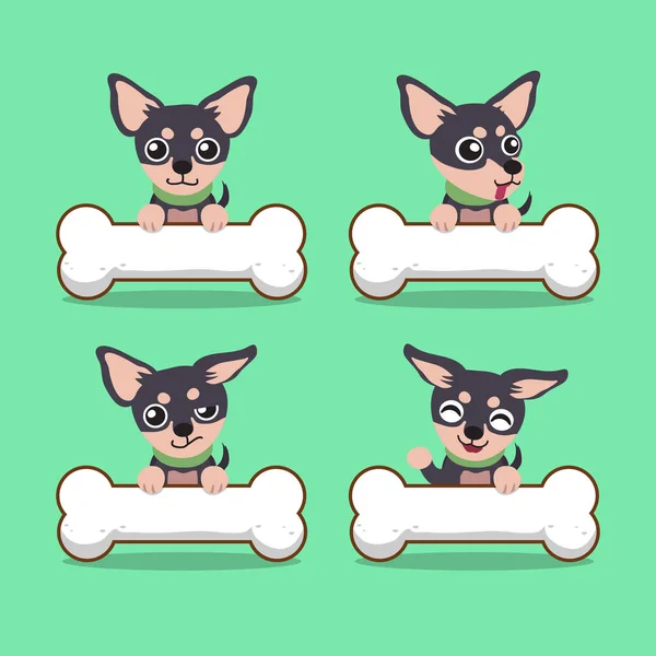 Personaje de dibujos animados chihuahua perro con huesos grandes — Vector de stock