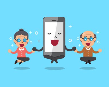 Çizgi film smartphone ile üst düzey insanlar