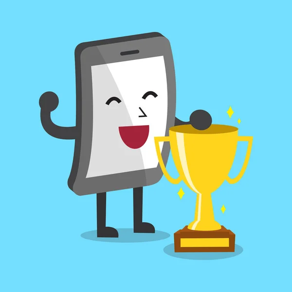 Smartphone de dibujos animados con trofeo — Vector de stock