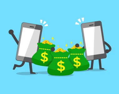 Karikatür akıllı telefonlar ve para çanta