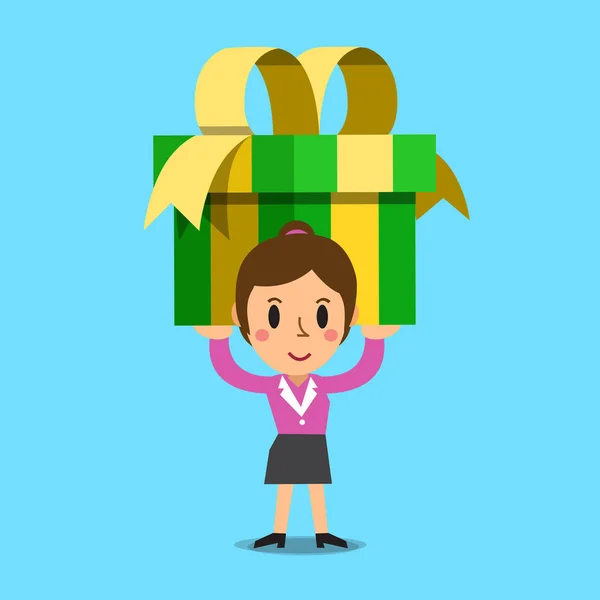 Femme d'affaires portant une grande boîte cadeau — Image vectorielle