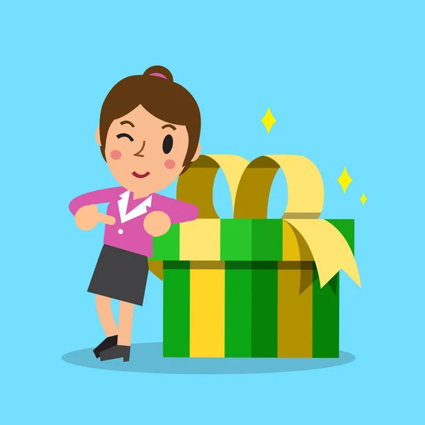 Femme d'affaires et boîte cadeau — Image vectorielle