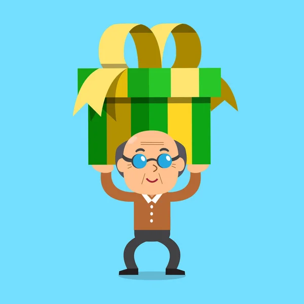 Homme âgé portant une grande boîte-cadeau — Image vectorielle