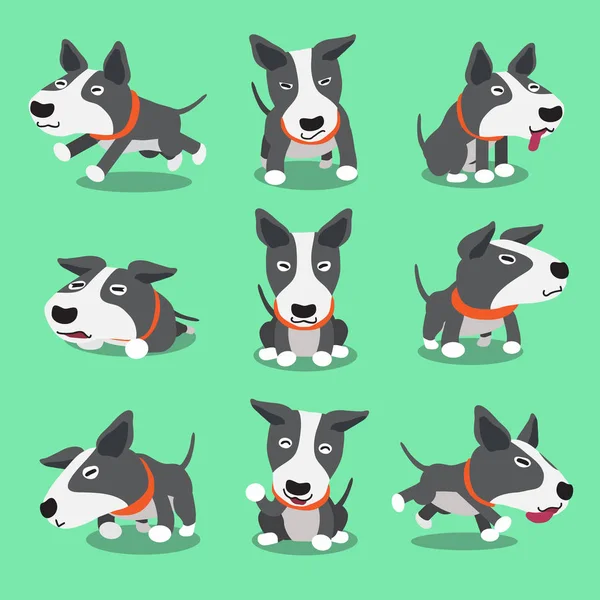 Personaje de dibujos animados bull terrier dog poses — Vector de stock