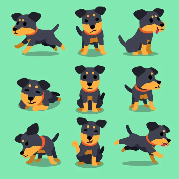 Personaje de dibujos animados alemán caza terrier perro poses — Vector de stock