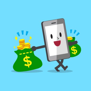 Para çantaları taşırken karikatür smartphone