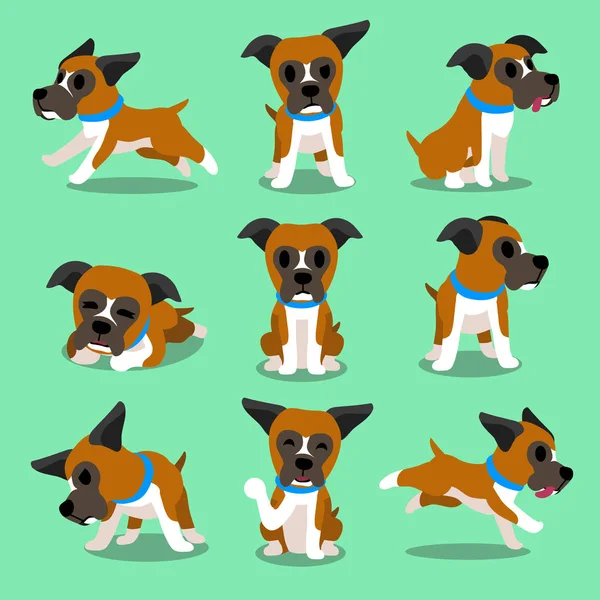 Desenhos animados personagem boxer cão poses —  Vetores de Stock