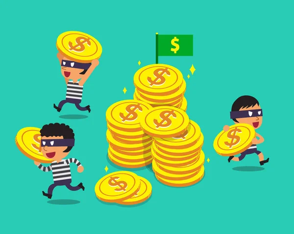 Ladrones de dibujos animados con monedas grandes — Vector de stock
