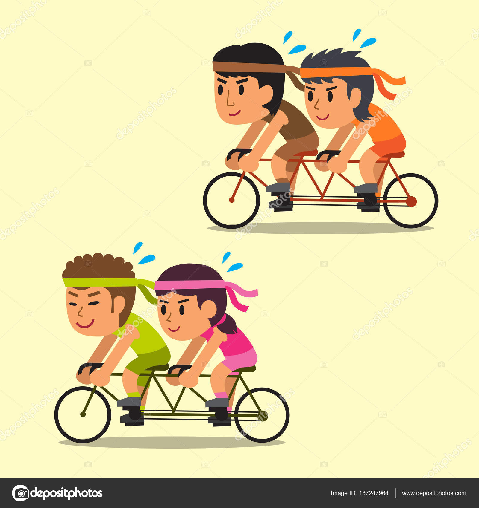 La gente de dibujos animados montar bicicletas en tándem Vector de