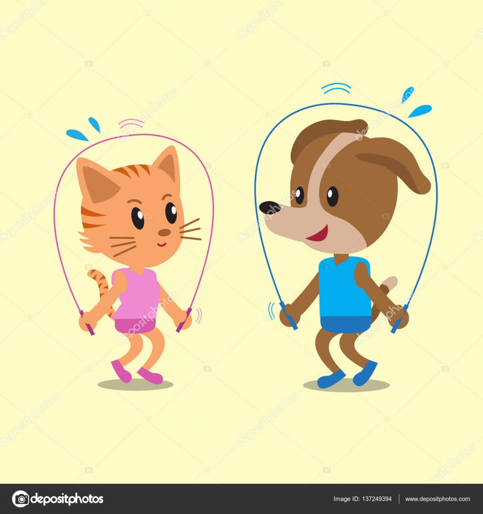 Cartoon a cat and a dog jumping ropes together Stock Vector Image by