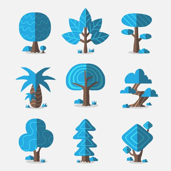 卡通矢量蓝色的树集合 — 图库矢量图片