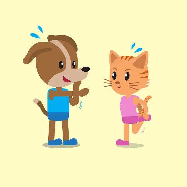 Μια γάτα και ένα σκυλί προθέρμανση, κινούμενα σχέδια — Διανυσματικό Αρχείο