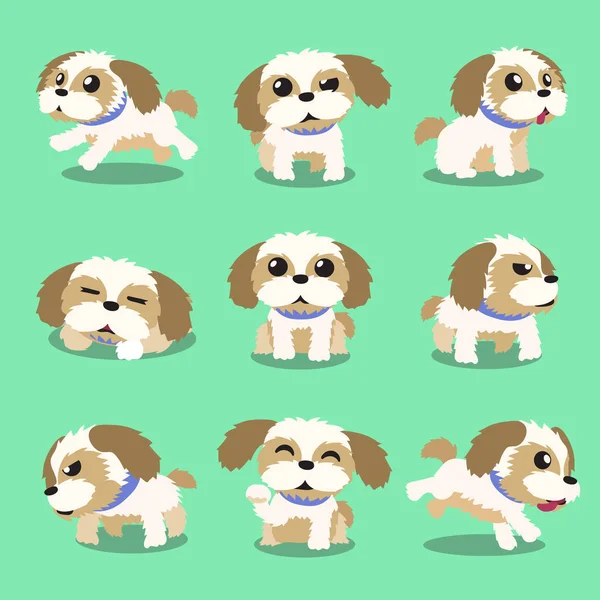 Desenhos animados personagem shih tzu cão poses —  Vetores de Stock