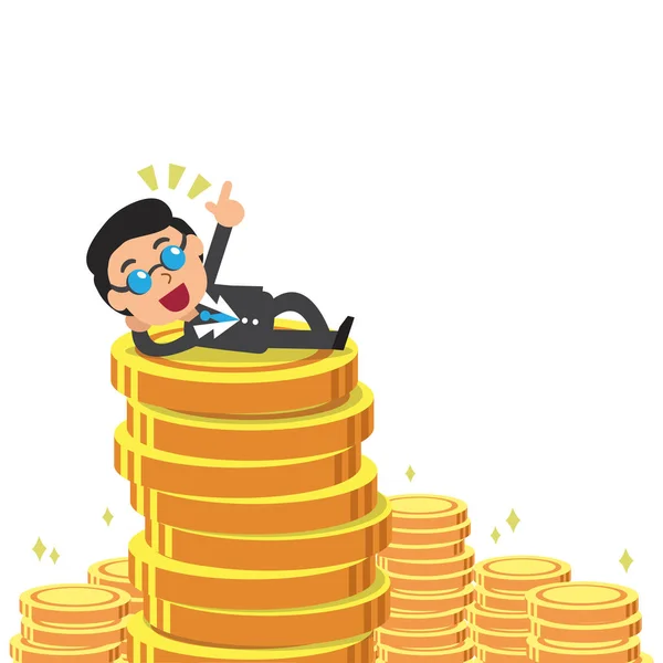 Empresário de desenhos animados e moedas de dinheiro —  Vetores de Stock