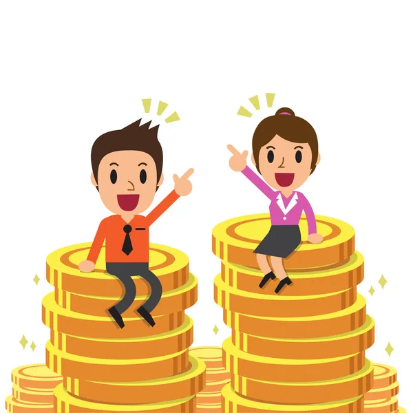 Zeichentrickunternehmerin und Geschäftsfrau auf Geldmünzen — Stockvektor