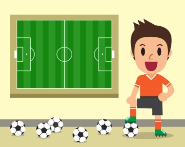 Cartoon erkek futbol oyuncusu ve futbol alanı şablonu